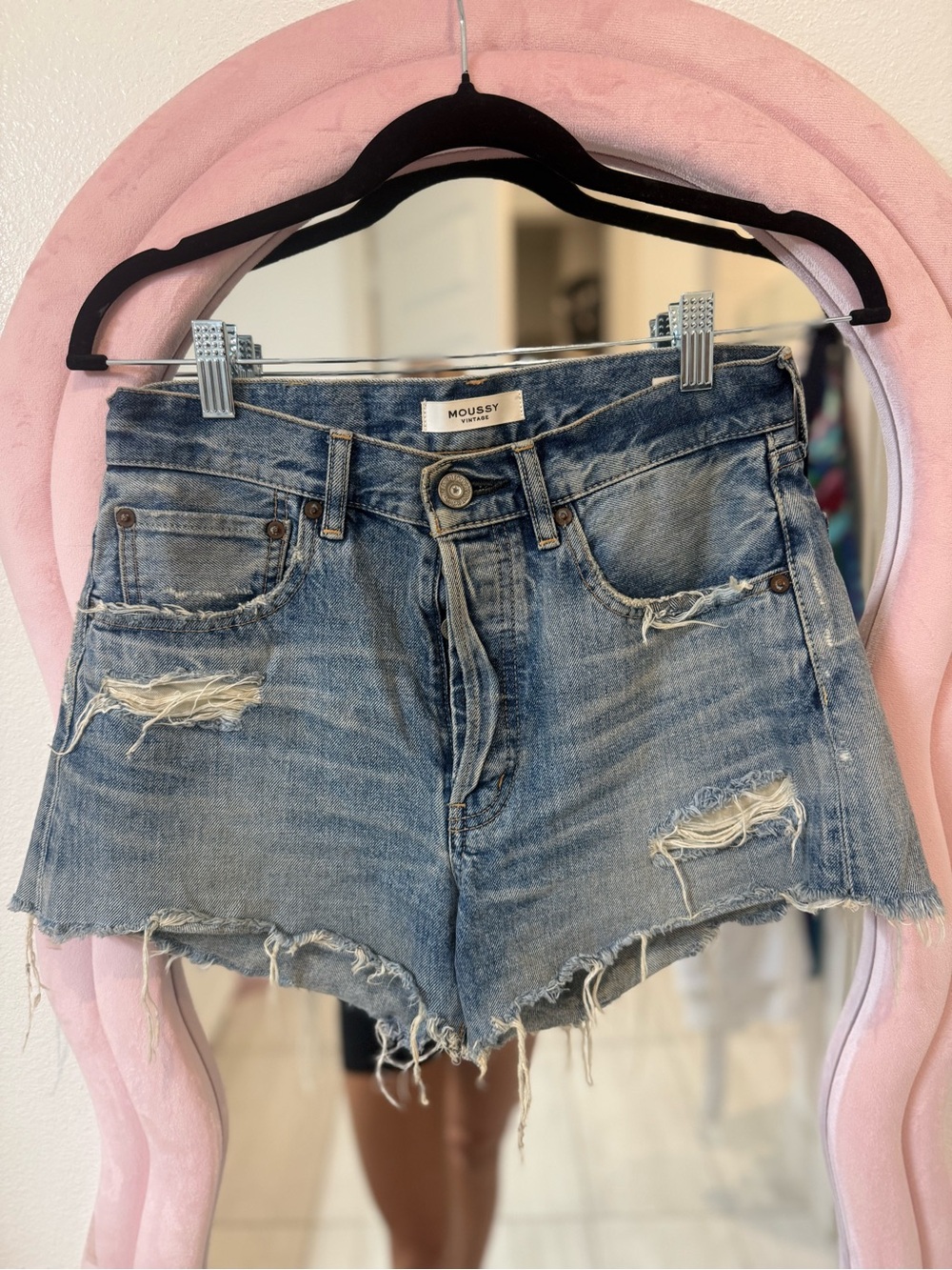 MOUSSY Light Blue Distressed Denim Cutoff Shorts